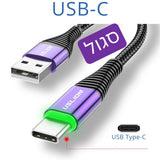 יותר מהיר - כבל הטענה סופר מהירה מיקרו-USB או USB-C עם לד